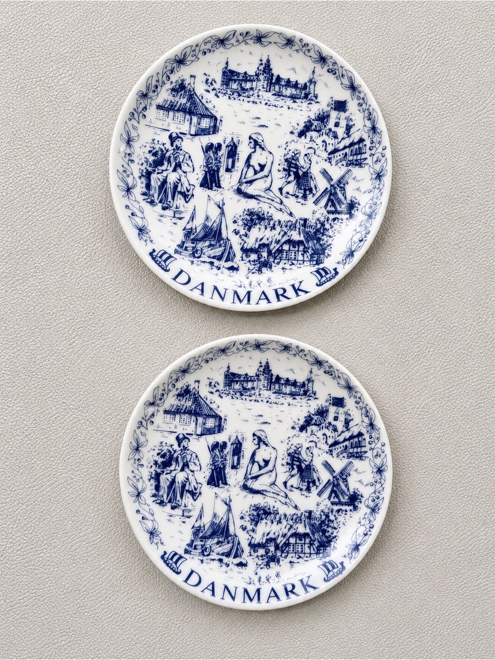 Set of 2 Denmark Blue & White Porcelain Souvenir Plates –Little Mermaid